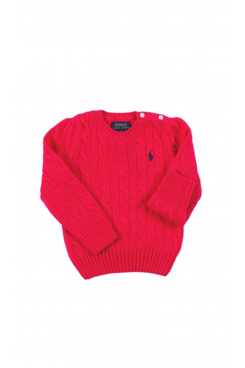Amarantowy sweter kaszmirowy o splocie warkoczowym, Polo Ralph Lauren