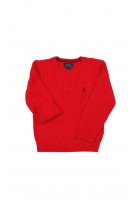 Czerwony sweter o splocie warkoczowym, Polo Ralph Lauren