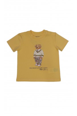 Żółty t-shirt chłopięcy z kultowym misiem Bear, Polo Ralph Lauren
