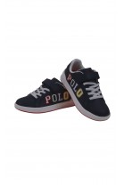 Granatowe sneakersy chłopięce z kolorowym napisem, Polo Ralph Lauren