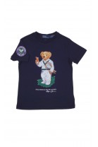 T-shirt granatowy dziewczęcy z logo Wimbledonu, Polo Ralph Lauren