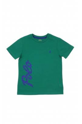 Ciemnozielony t-shirt chłopięcy z napisem POLO, Polo Ralph Lauren