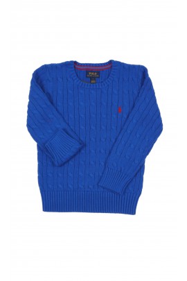 Niebieski warkoczowy sweter chłopięcy przez głowę, Polo Ralph Lauren