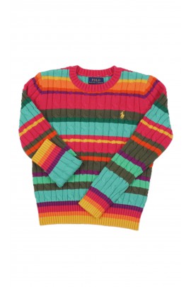 Kolorowy warkoczowy sweter dziewczęcy, Polo Ralph Lauren 