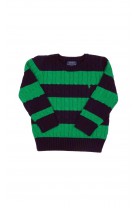 Zielono-granatowy sweter chłopięcy o splocie warkoczowym, Polo Ralph Lauren