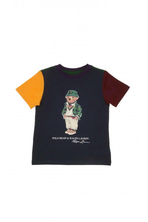 Granatowo-zielony t-shirt chlopiecy z kultowym misiem, Polo Ralph Lauren