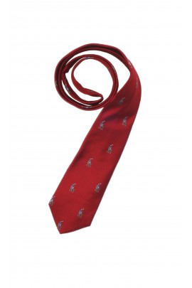 Bordowy krawat z kultowym graczem polo na koniu, Polo Ralph Lauren