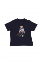 Granatowy t-shirt niemowlęcy na krótki rękaw z kultowym misiem, Ralph Lauren