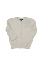 Biały rozpinany warkoczowy sweter dziewczęcy, Polo Ralph Lauren