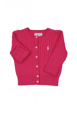 Różowy rozpinany warkoczowy sweter niemowlęcy Ralph Lauren
