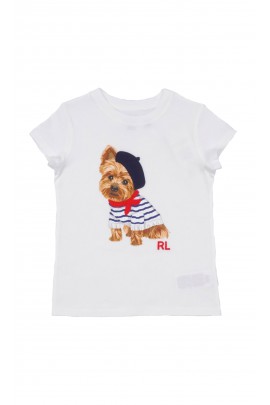 Biały t-shirt dziewczęcy z nadrukiem z przodu, Polo Ralph Lauren