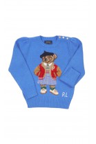 Niebieski sweter dziewczęcy z kultowym misiem Bear, Polo Ralph Lauren