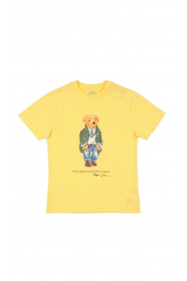 Żółty t-shirt chłopięcy z kultowym misiem Bear, Polo Ralph Lauren