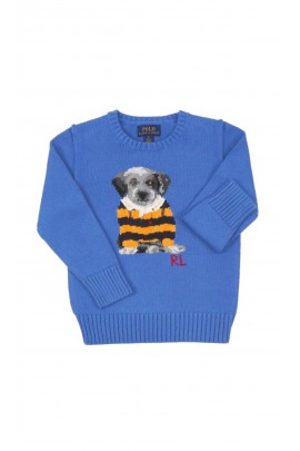Niebieski sweter z przodu z pieskiem, Polo Ralph Lauren