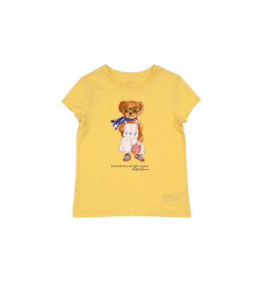 Zolty t-shirt dziewczecy z kultowym misiem Bear, Polo Ralph Lauren