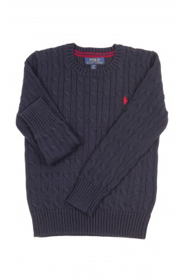 Pull bleu marine  en maille torsades, décolleté arrondi, Polo Ralph Lauren