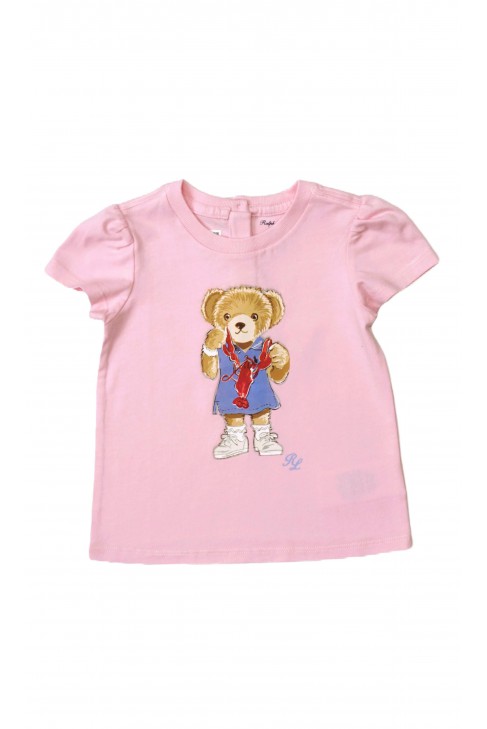 T-shirt niemowlęcy dziewczęcy z nadrukiem misia, Polo Ralph Lauren