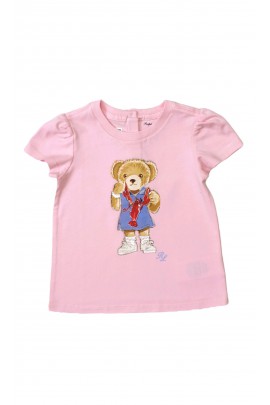 T-shirt niemowlęcy dziewczęcy z nadrukiem misia, Polo Ralph Lauren