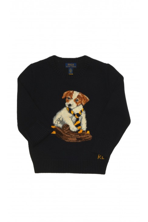 Granatowy sweter z dużym nadrukiem z przodu Polo Ralph Lauren
