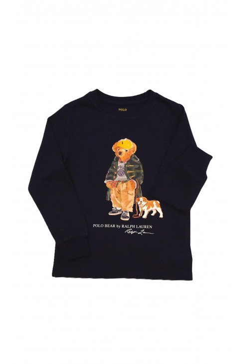 Granatowy t-shirt na długi rękaw z nadrukiem z przodu, Polo Ralph Lauren