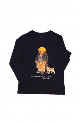 Granatowy t-shirt na długi rękaw z nadrukiem z przodu, Polo Ralph Lauren