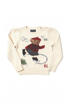 Ecrue sweter dziewczęcy z haftowanym misiem, Polo Ralph Lauren