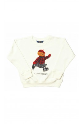 Biała bluza dresowa dziewczęca z aplikacją misia Bear, Polo Ralph Lauren