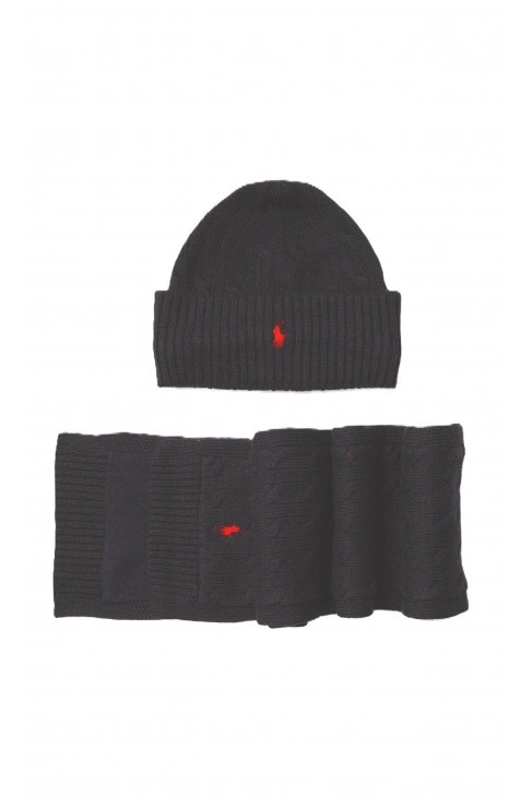 Granatowy szal ciepły dwustronny, Polo Ralph Lauren Granatowy szal ciepły dwustronny, Polo Ralph Lauren