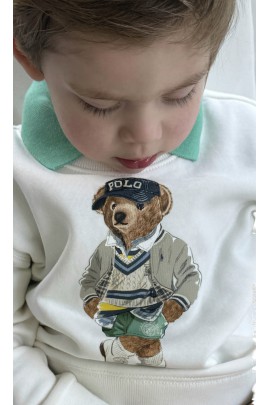 Elegancka bluza dresowa ecru z misiem Bear, Polo Ralph Lauren