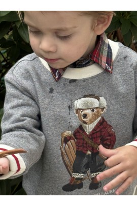 Szara elegancka bluza z misiem Bear, Polo Ralph Lauren