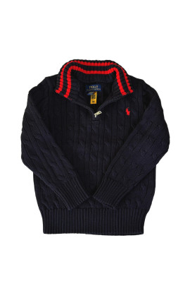 Granatowy sweter o splocie warkoczowym, Polo Ralph Lauren