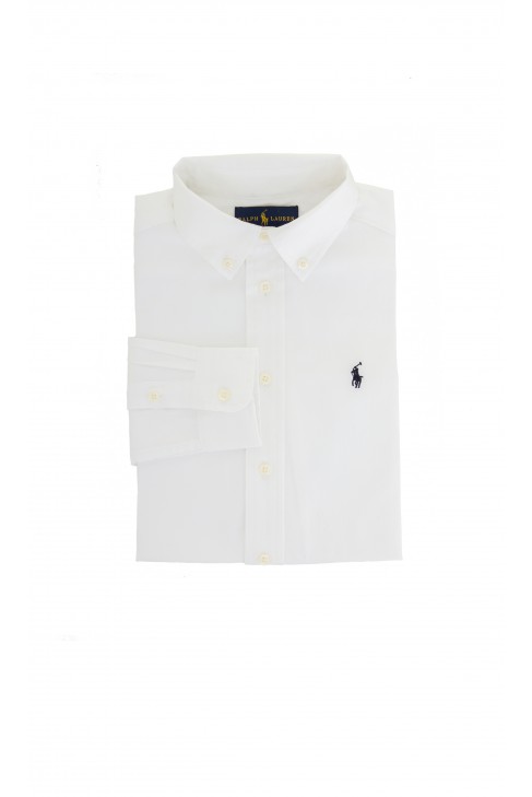 Elegancka biała koszula z granatowym konikiem, Polo Ralph Lauren Elegancka biała koszula z granatowym konikiem, Polo Ralph Lauren