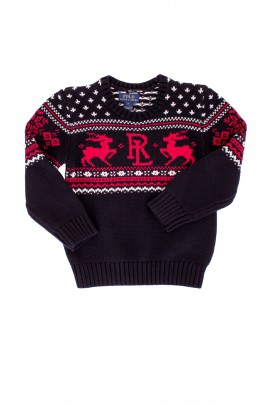 Czarny świąteczny sweter chłopięcy Polo Ralph Lauren