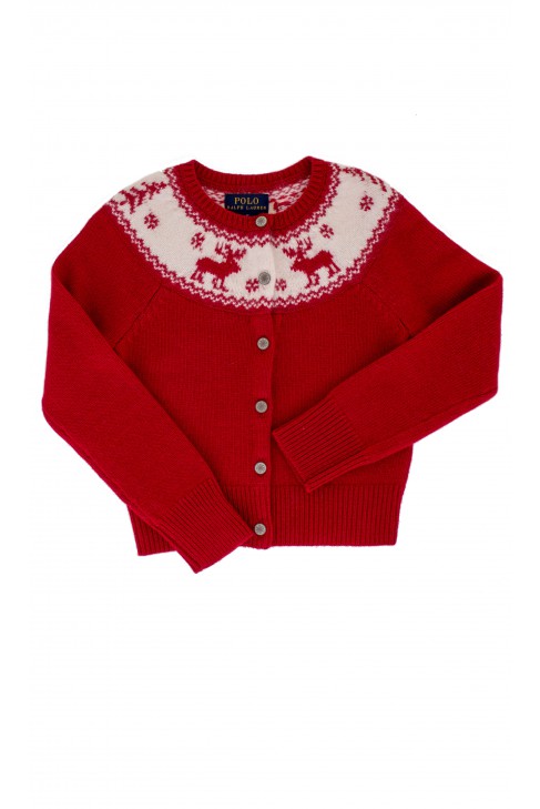 	Czerwony, świąteczny, rozpinany Sweter , zakończony ściągaczem Polo Ralph Lauren