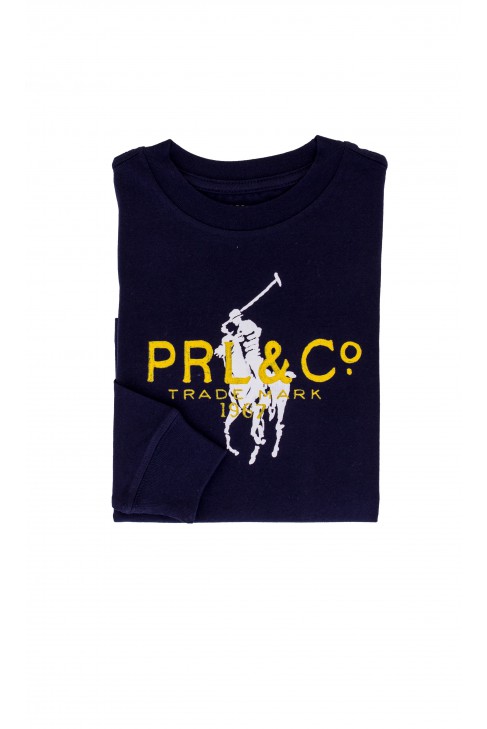 Chłopięcy, granatowy t-shirt, długi rękaw, z przodu żółte logo Polo Ralph Lauren Chłopięcy, granatowy t-shirt, długi rękaw, z przodu żółte logo Polo Ralph Lauren